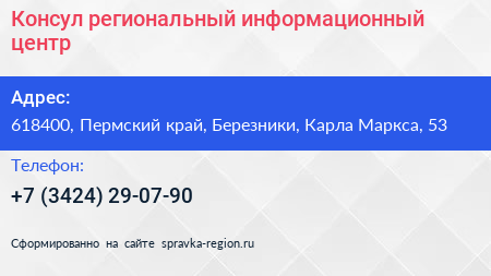 Консул региональный информационный центр - визитка