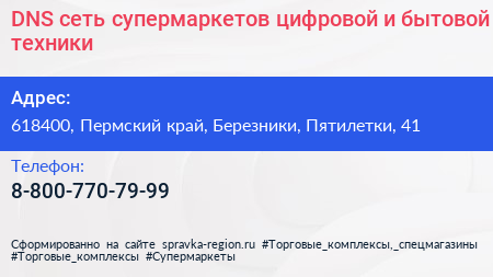 DNS сеть супермаркетов цифровой и бытовой техники - визитка