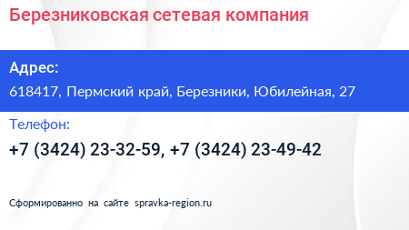 Березниковская сетевая компания - визитка