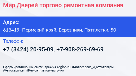 Мир Дверей торгово ремонтная компания - визитка