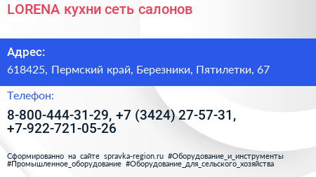 LORENA кухни сеть салонов - визитка