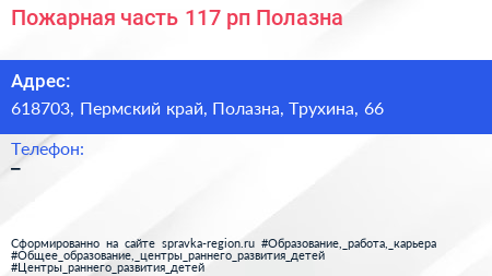 Пожарная часть 117 рп Полазна - визитка