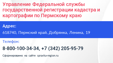 Управление Федеральной службы государственной регистрации кадастра и картографии по Пермскому краю - визитка