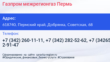 Газпром межрегионгаз Пермь - визитка