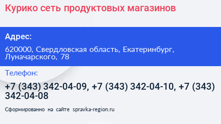 Курико сеть продуктовых магазинов - визитка