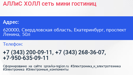 АЛЛиС ХОЛЛ сеть мини гостиниц - визитка