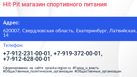 Hit Pit магазин спортивного питания - визитка