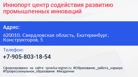 Иннопорт центр содействия развитию промышленных инноваций - визитка