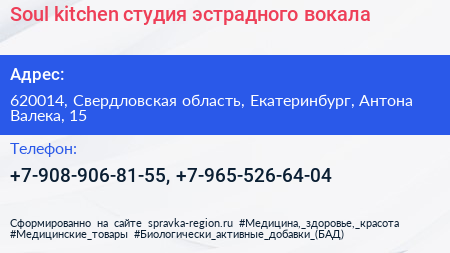 Soul kitchen студия эстрадного вокала - визитка