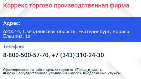 Коррекс торгово производственная фирма - визитка
