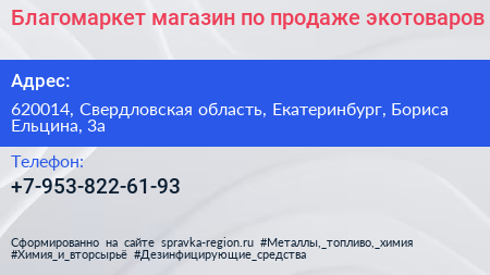 Благомаркет магазин по продаже экотоваров - визитка