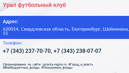 Урал футбольный клуб - визитка