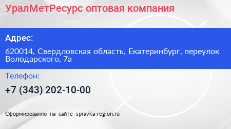 УралМетРесурс оптовая компания - визитка