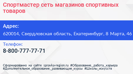 Спортмастер сеть магазинов спортивных товаров - визитка