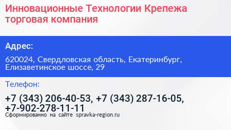 Инновационные Технологии Крепежа торговая компания - визитка