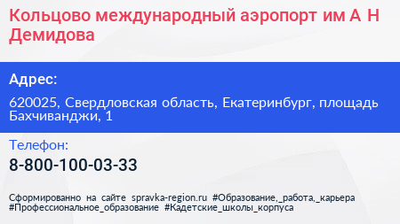 Кольцово международный аэропорт им А Н Демидова - визитка
