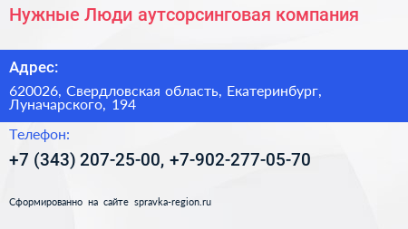 Нужные Люди аутсорсинговая компания - визитка
