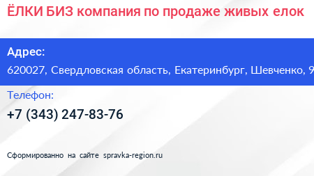 ЁЛКИ БИЗ компания по продаже живых елок - визитка