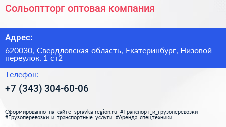 Сольоптторг оптовая компания - визитка