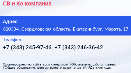 СВ и Ко компания - визитка