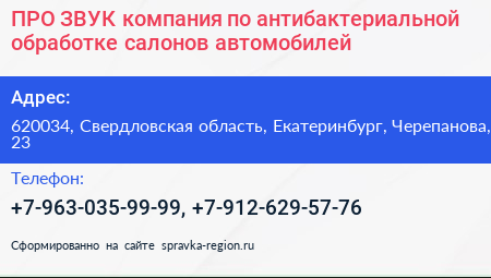 ПРО ЗВУК компания по антибактериальной обработке салонов автомобилей - визитка