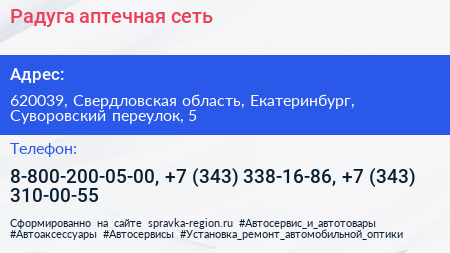 Радуга аптечная сеть - визитка
