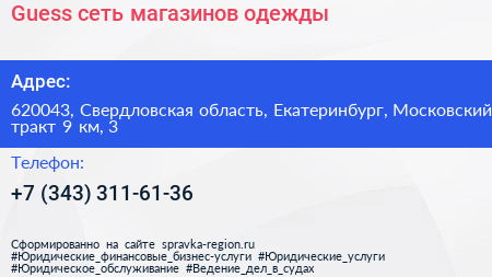 Guess сеть магазинов одежды - визитка