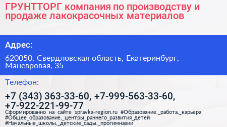 ГРУНТТОРГ компания по производству и продаже лакокрасочных материалов - визитка