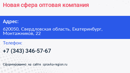 Новая сфера оптовая компания - визитка