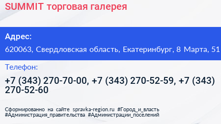 SUMMIT торговая галерея - визитка