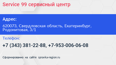 Service 99 сервисный центр - визитка