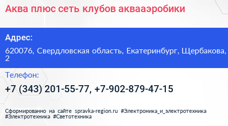 Аква плюс сеть клубов аквааэробики - визитка