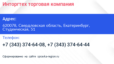 Инторгтех торговая компания - визитка