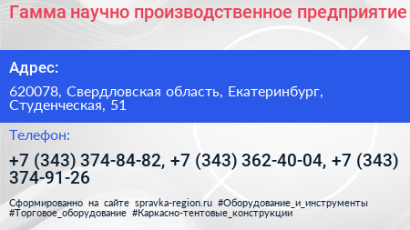 Гамма научно производственное предприятие - визитка
