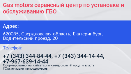 Gas motors сервисный центр по установке и обслуживанию ГБО - визитка