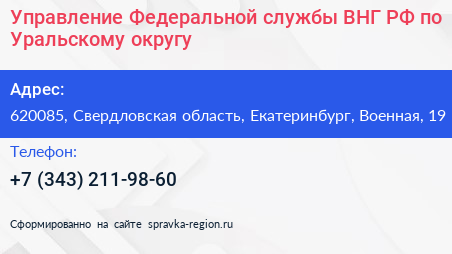 Управление Федеральной службы ВНГ РФ по Уральскому округу - визитка