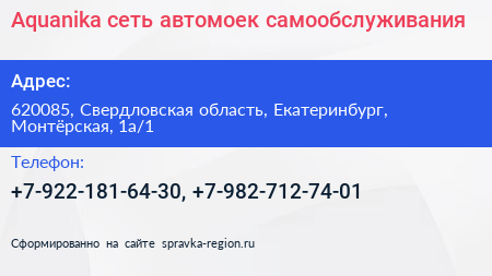 Aquanika сеть автомоек самообслуживания - визитка