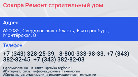 Сокора Ремонт строительный дом - визитка