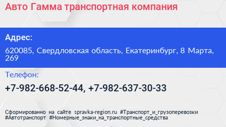 Авто Гамма транспортная компания - визитка