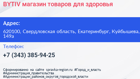 BYTIV магазин товаров для здоровья - визитка