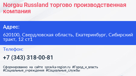 Norgau Russland торгово производственная компания - визитка