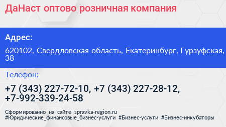 ДаНаст оптово розничная компания - визитка