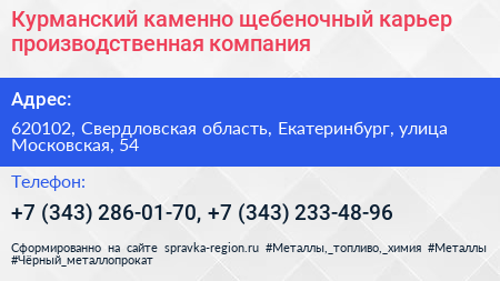 Курманский каменно щебеночный карьер производственная компания - визитка