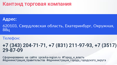 Кантэнд торговая компания - визитка