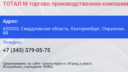ТОТАЛ М торгово производственная компания - визитка