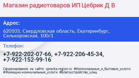 Магазин радиотоваров ИП Цебрик Д В  - визитка