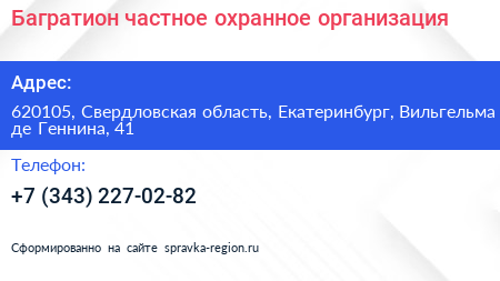 Багратион частное охранное организация - визитка
