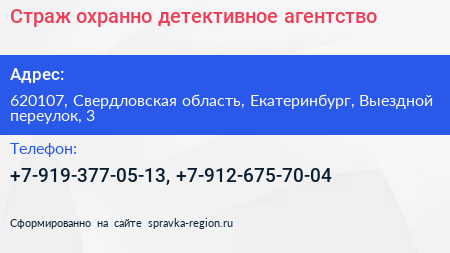 Страж охранно детективное агентство - визитка