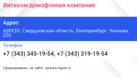 Витаком домофонная компания - визитка