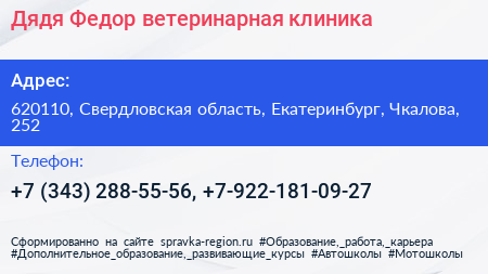 Дядя Федор ветеринарная клиника - визитка